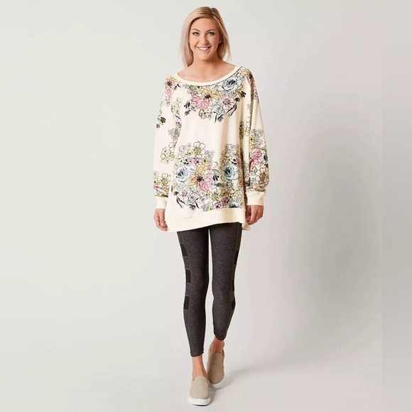 Free People Floral Off-the-Shoulder Sweater - Cream and Multicolor - Picture 3 of 11